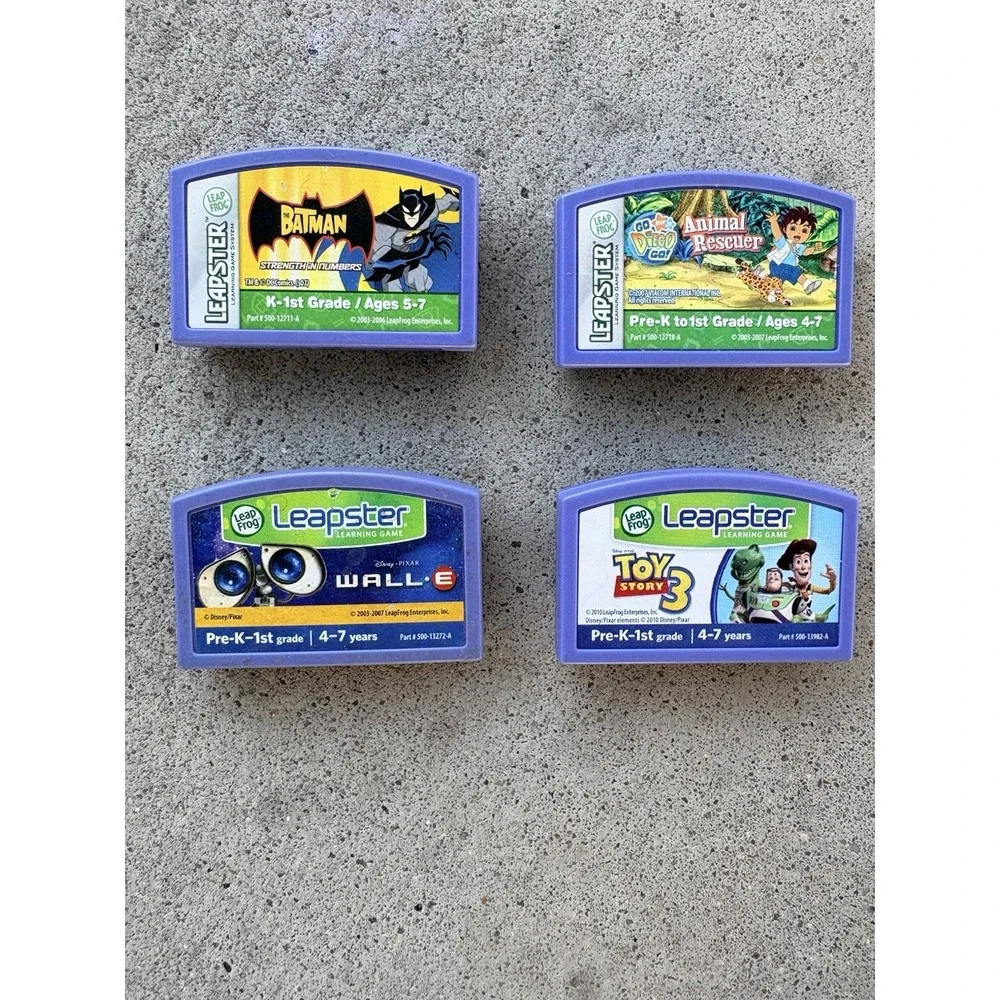 LeapFrog Leapster Game Cartridges Lot of 4- Batman, Go Diego, Toy Story, WALL-E